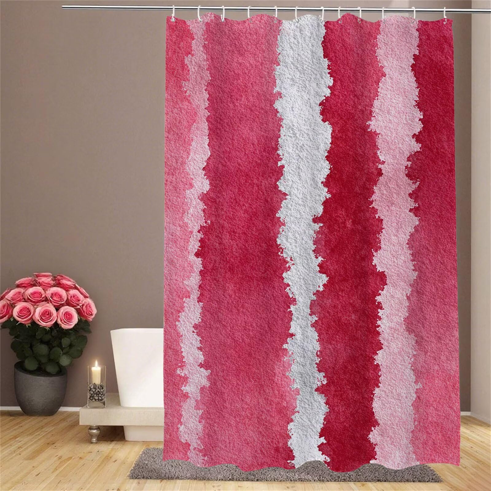 Rideau douche 120x180cm rose anti-éclaboussures facile à installer avec crochets
