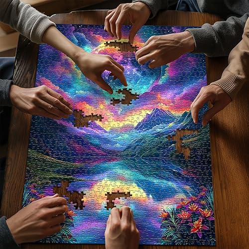 Miniatura 5 de Rompecabezas de paisaje arcoíris para adultos, 1000 piezas, rompecabezas mágico de naturaleza degradada, montaña, luna, escenario temático, desafío