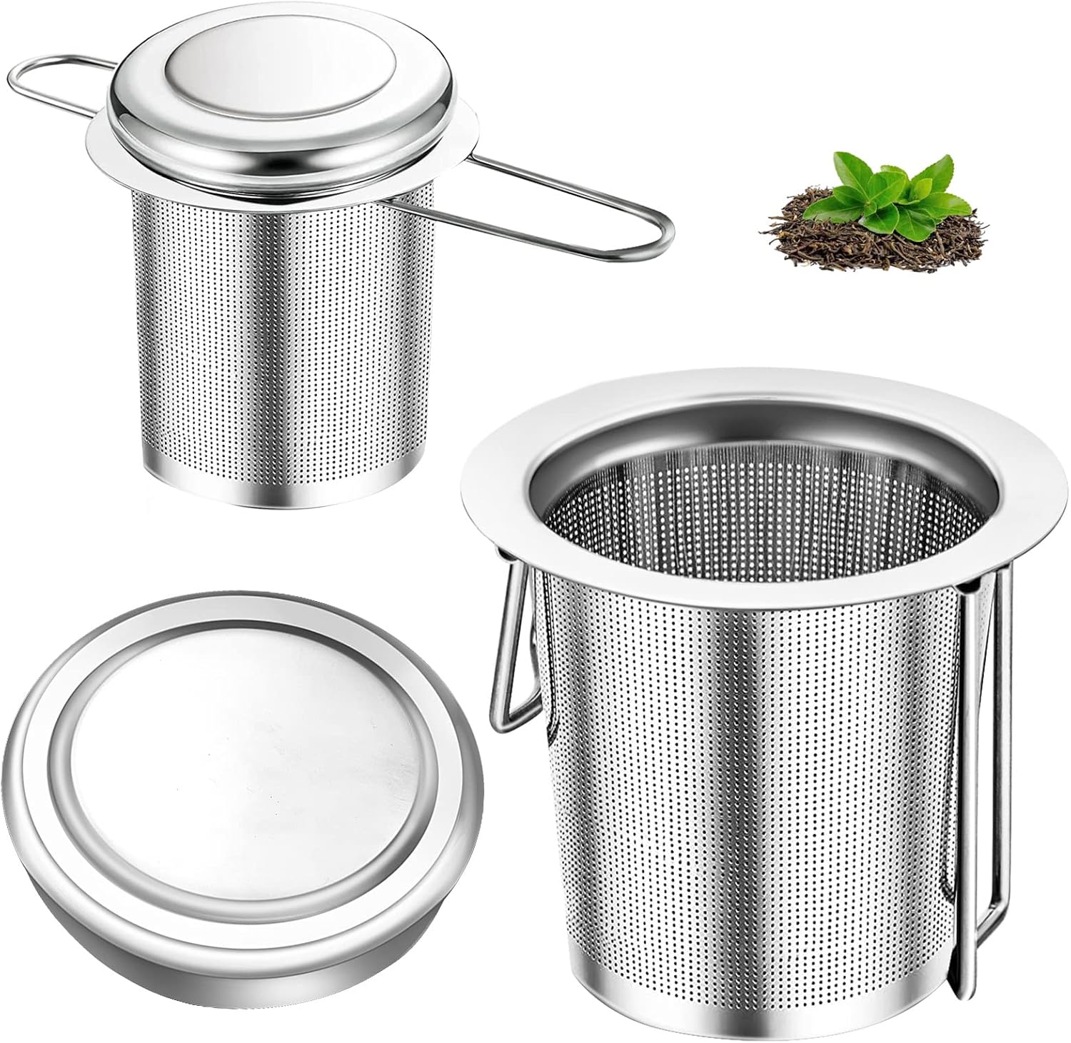 Tea Leaf Strainer with Lid and Foldable Handle Stainless Steel Tea