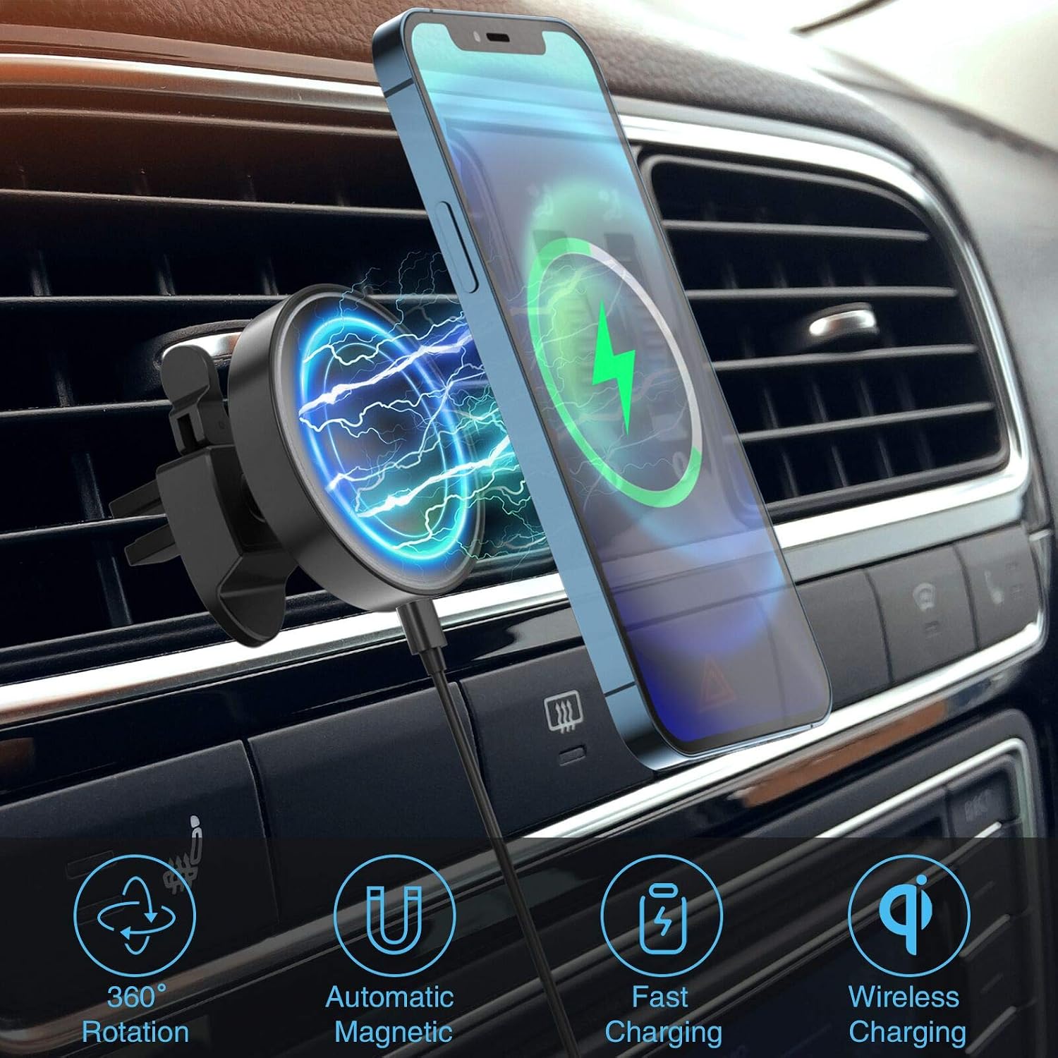 COSOOS Compatible with Mag-Safe Wireless Charger, Magnetic Wireless Car Charger for iPhone 14 Pro/14/13/Mini/13 Pro/13 Pro Max,12,15W Fast Car Wireless Charger Mount,360° Air Vent Phone Holder