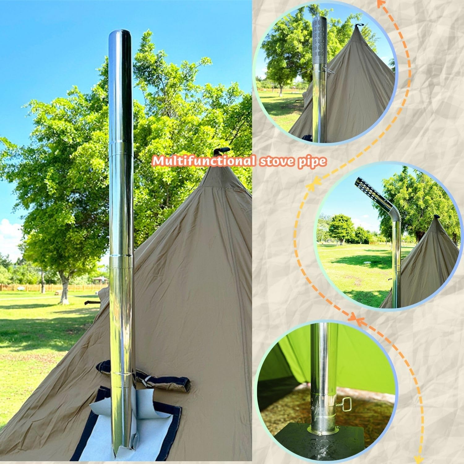 4 Stove Pipe and 90 Degree Elbow Pipe 2.36 inch Camping Wood Stove Chimney for Tent Elbow Chimney Stove Pipe for Camping