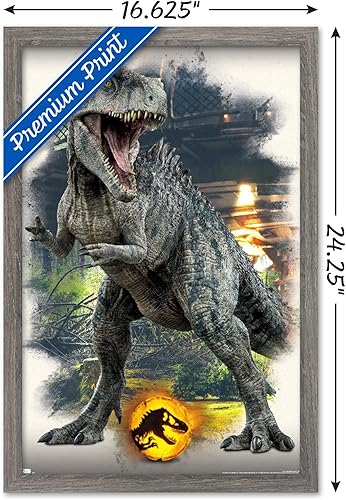 Miniatura 3 de Trends International Jurassic World Dominion - Póster de pared focal Giganotosaurus, 14.725 x 22.375 pulgadas, versión enmarcada de madera de granero