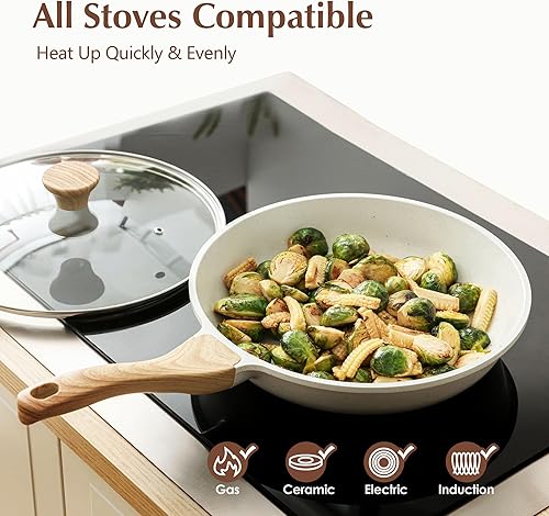 Miniatura 4 de SENSARTE Sartén antiadherente de cerámica con tapa, sartén para tortilla de 10 pulgadas, sartén de chef saludable no tóxica, sartén para huevos