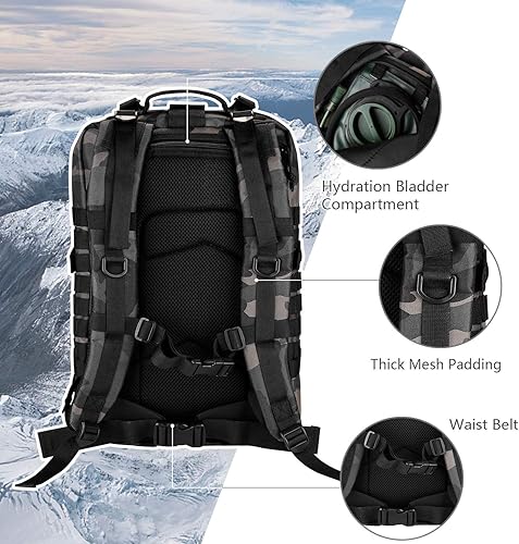 Vista 82 de Mochila táctica militar para campamento de 3 días, equipo de asalto para transportar carga, ligero y modular, Negro