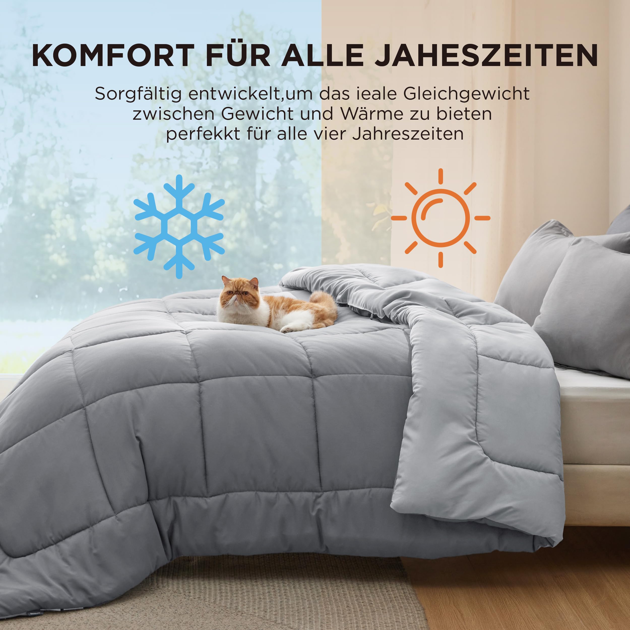 BEDSURE Bettdecke 135x200 Allergiker Ganzjahresdecke 300GSM Füllung Waschbare Duvet 4 Jahreszeiten Grau/Hellgrau