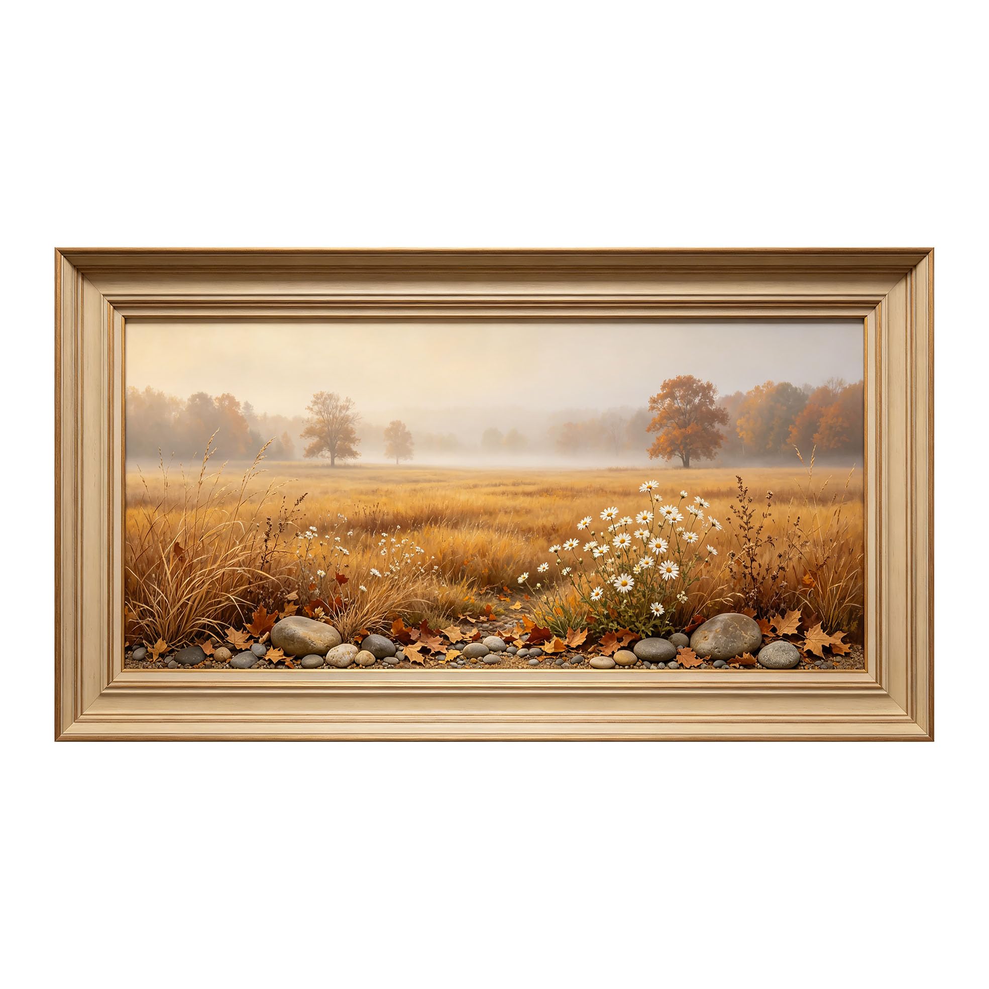 Yzpallescene 3D Framed Wall Art 50cm×100cm Autumn Meadow Floral Botanical Realistic Panoramic Large Size SelfAdhesive Removable Wall Decor Prints Artwork for Living Room Bedroom Office