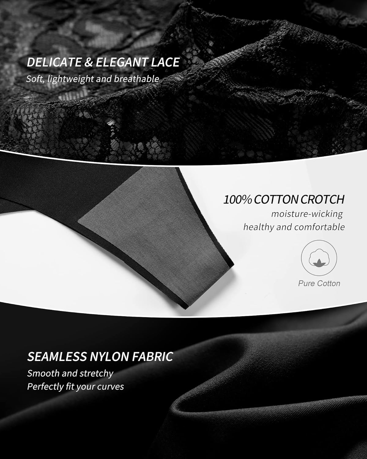 SHARICCA Women Seamless High Waist Underwear Sexy Floral Lace Thong Soft Comfortable Panties Pack - Image 4