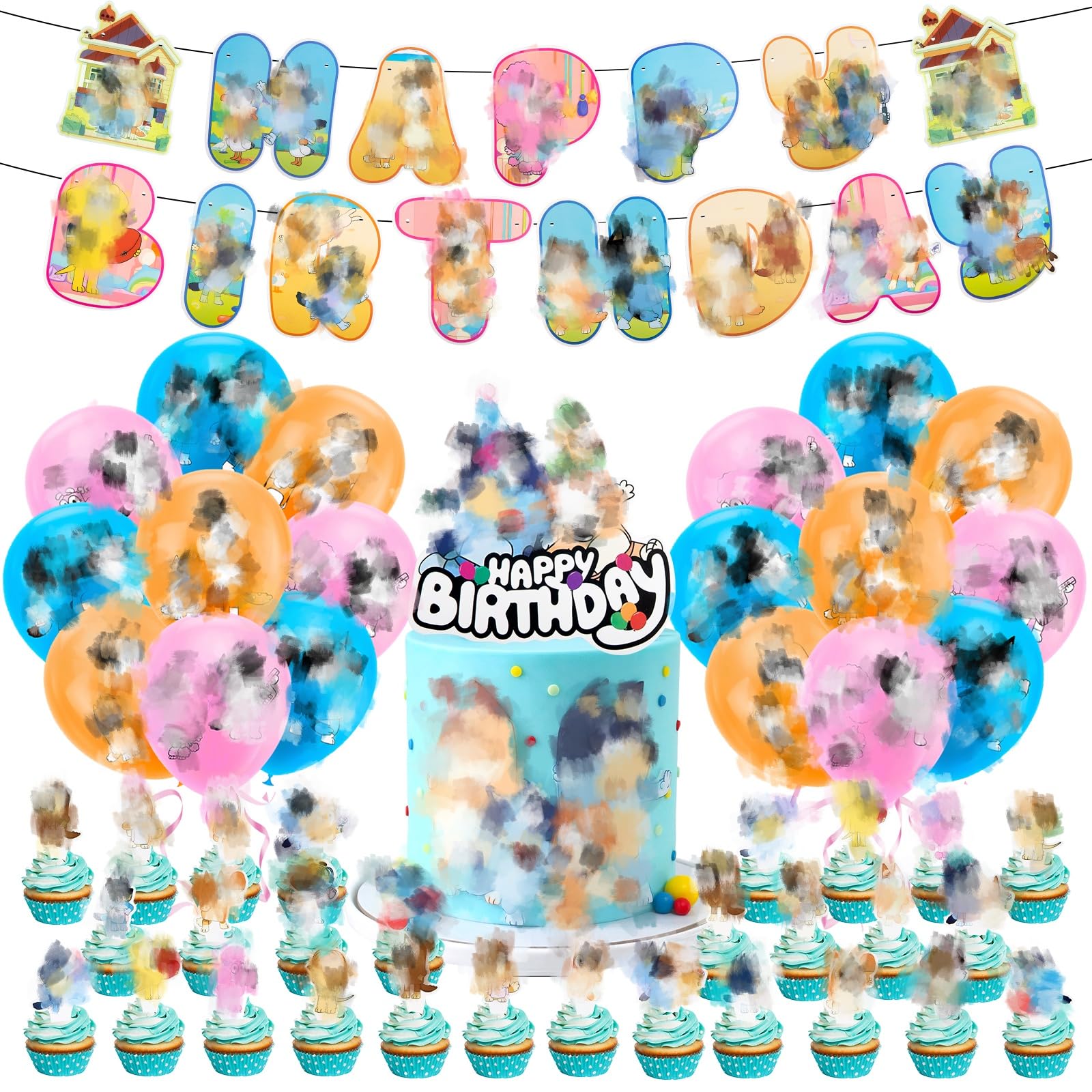 44PCS Blue Dog Party Decorations, Blue-y Birthday Decorations for Boys Girls, Happy Birthday Banner, Cake Toppers, Blue Balloons Theme Party Supplies for Kids