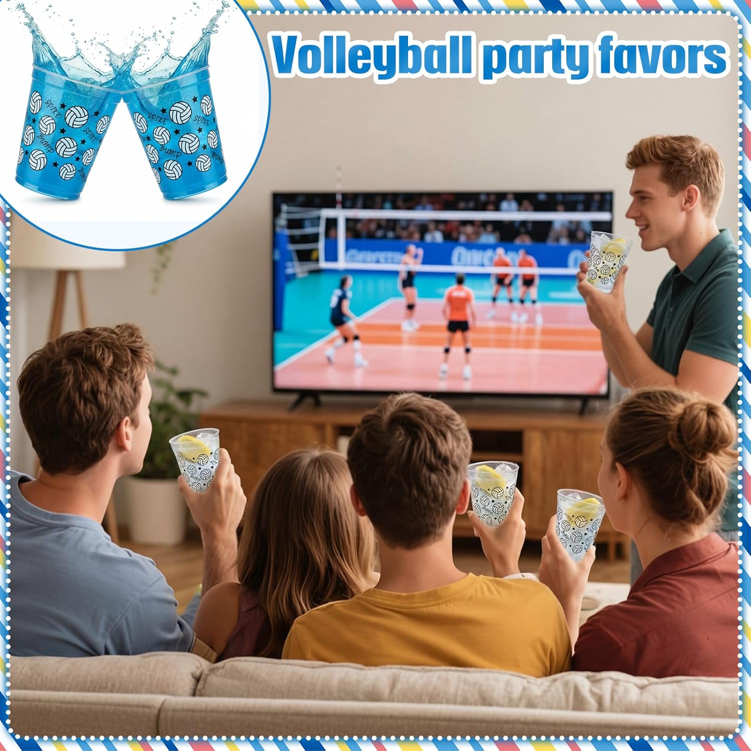 Yungyan 30 Pcs Volleyball Plastic Cups Bulk 16 oz Clear Reusable Drinking Cups Volleyball Party Favor Sports Theme Gifts for Fan Friend Birthday Team Supplies Table Decor