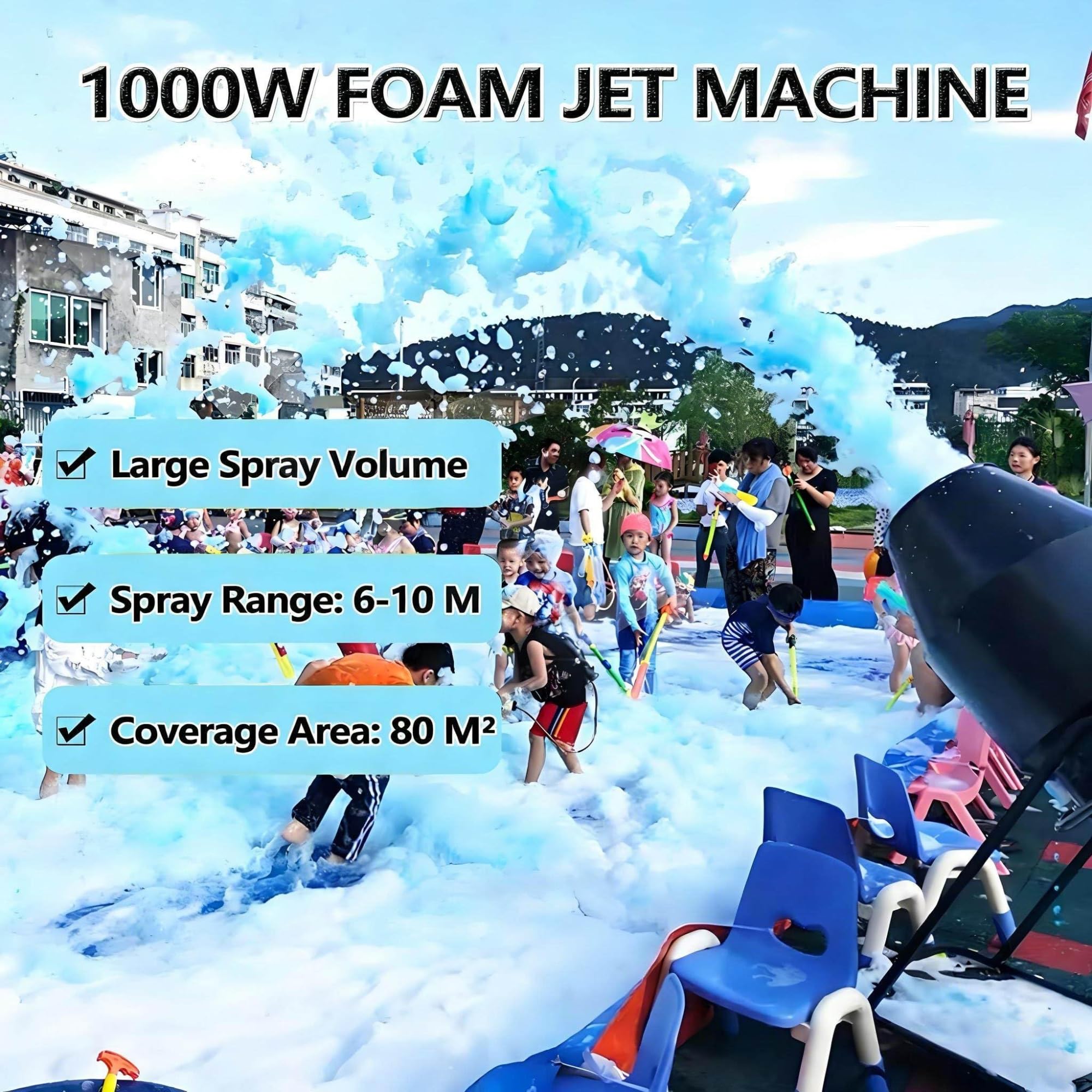 Schaumpartymaschine, 1000 W Große Bühnenschaummaschine, Einstellbarer Winkel 6–10 M Entfernung/80 M² Fläche Für Garten, Pool, Veranstaltungen Im Freien, Geburtstage(Black)