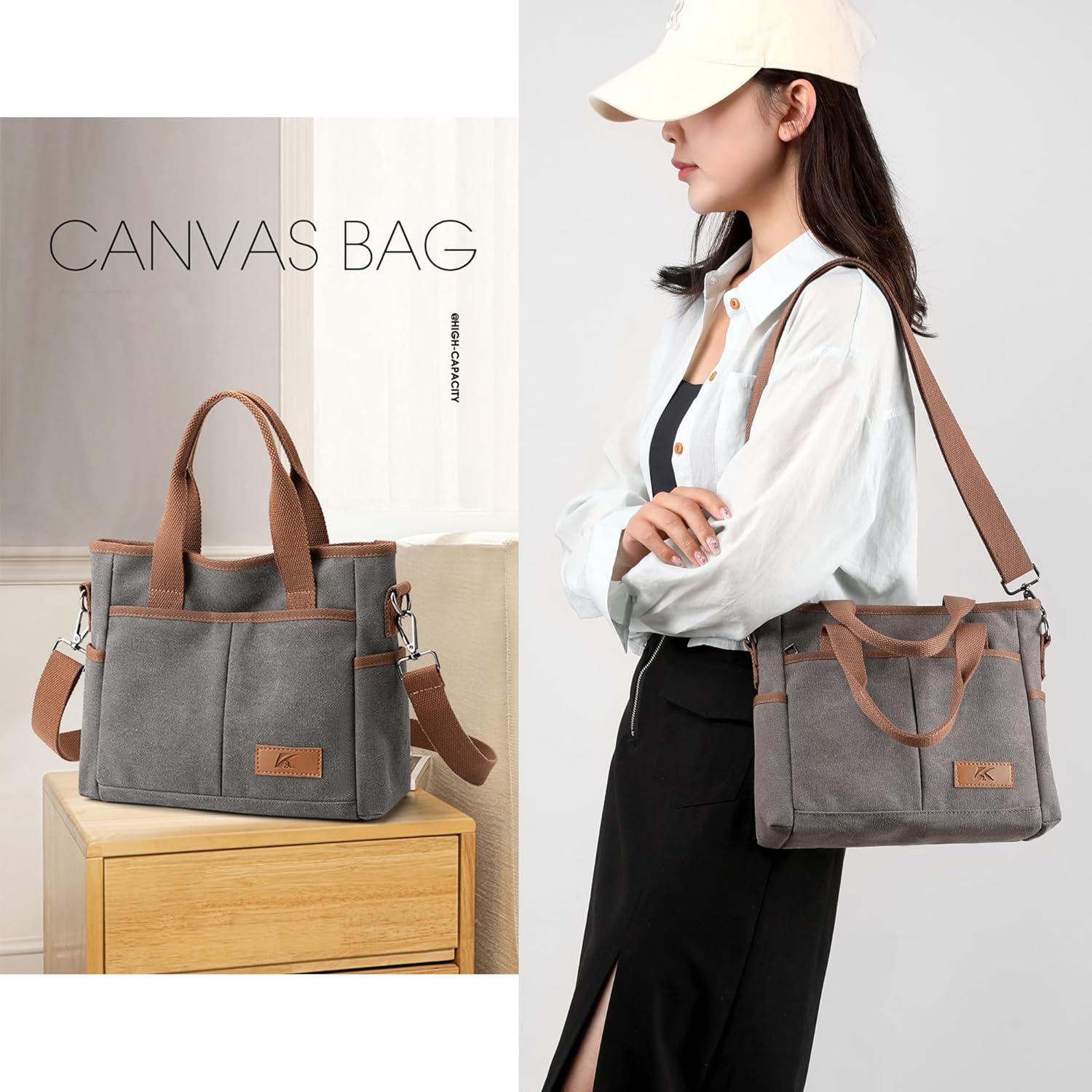 Crossbody Bags for Women Trendy Small Canvas Hobo Tote Top-handle Handbag Multi-pocket Casual Going Out Purse Satchel - Image 4