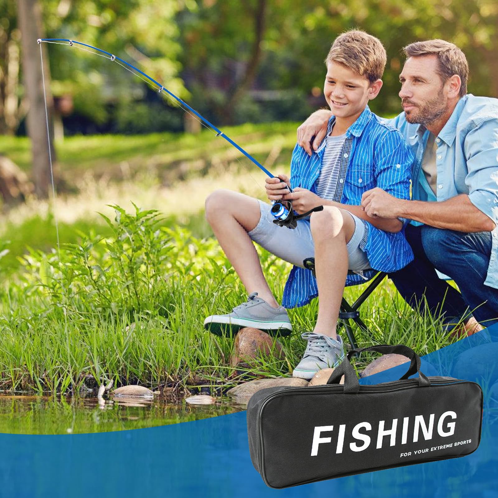 Juego de pesca para niños, juego de iniciación para niños, juego de cañas de pescar para niños, 180 cm, juego completo de accesorios de pescado, caña de pescar telescópica con carrete de pesca, juego