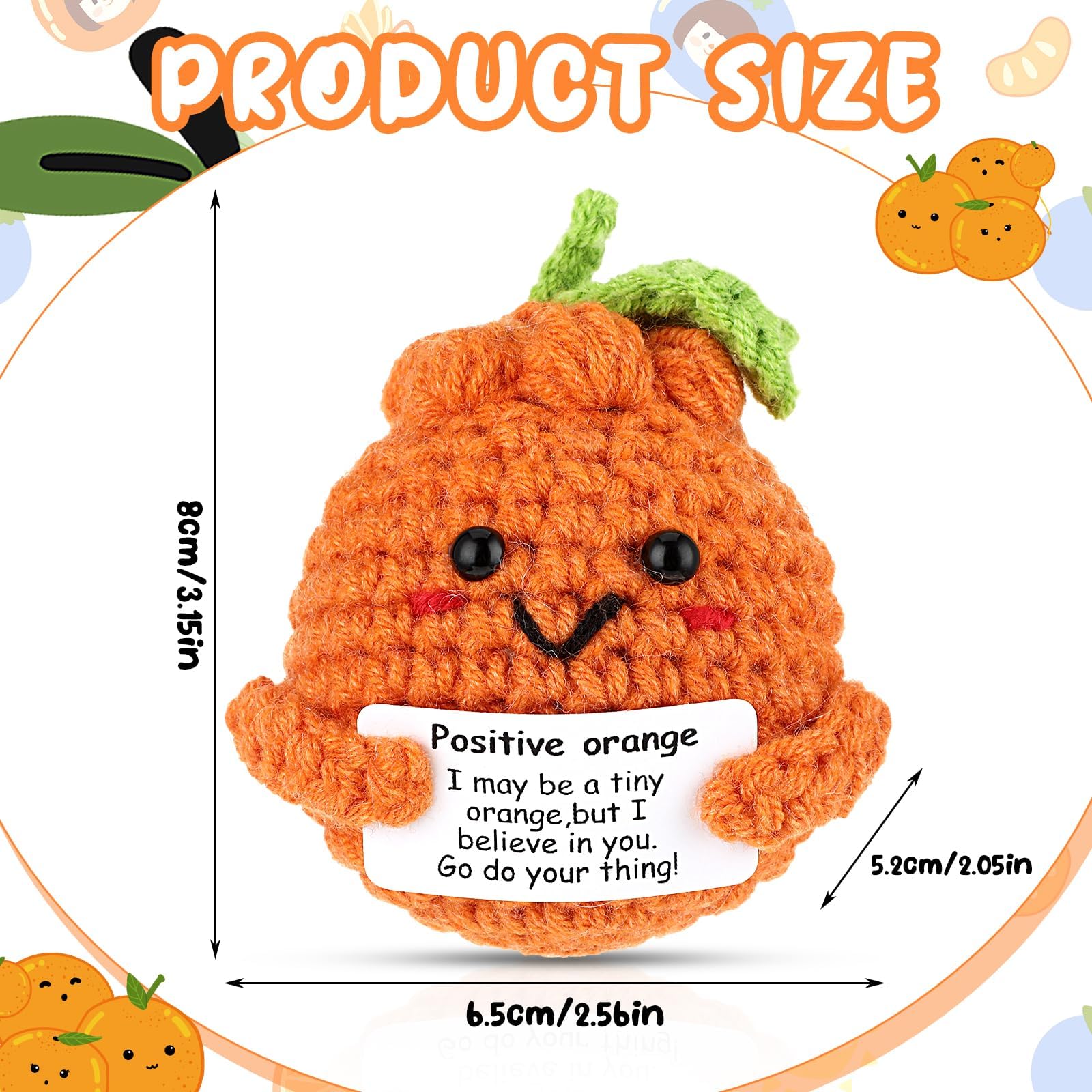 Positive Energy Crochet Orange Gift with Inspiring Affirmation Card Fun Emotional Support Present for Women and Men Perfect Birthday and Office Desk Decor