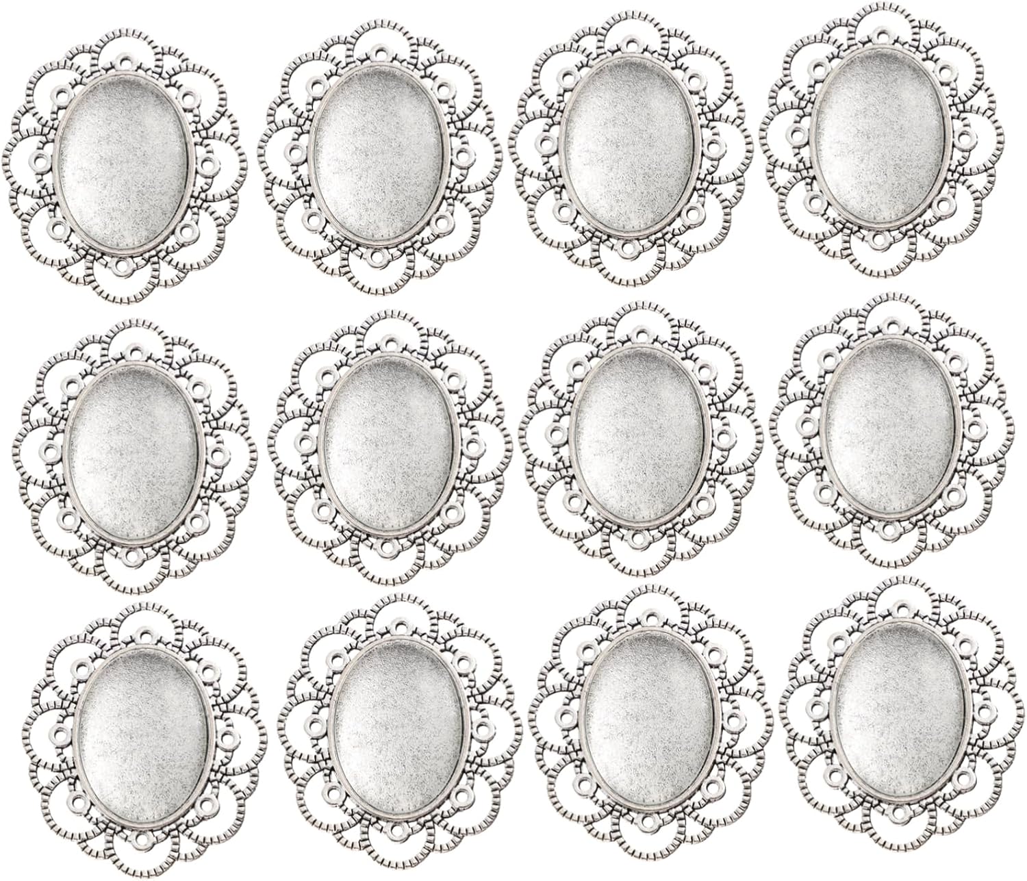 30Pcs Antique Silver Alloy Brooch Bezel Tray Settings with Glass Dome for DIY Brooch Making Crafting Jewelry Gifts