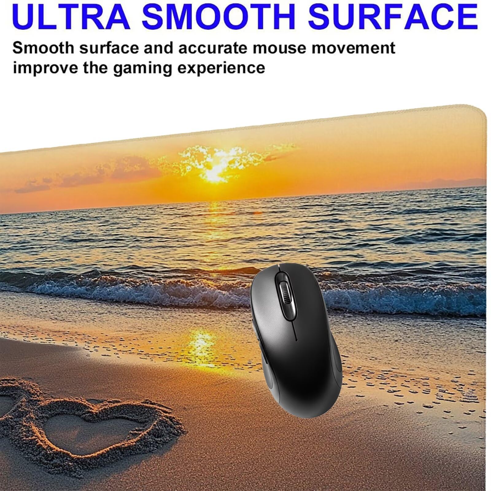 Podkładka pod mysz XXL piasek plaża/miłość 1500 x 800 mm duża podkładka pod mysz szyte krawędzie wodoodporna antypoślizgowa duże rozszerzone akcesoria biurowe do komputera, przenośny poprawia