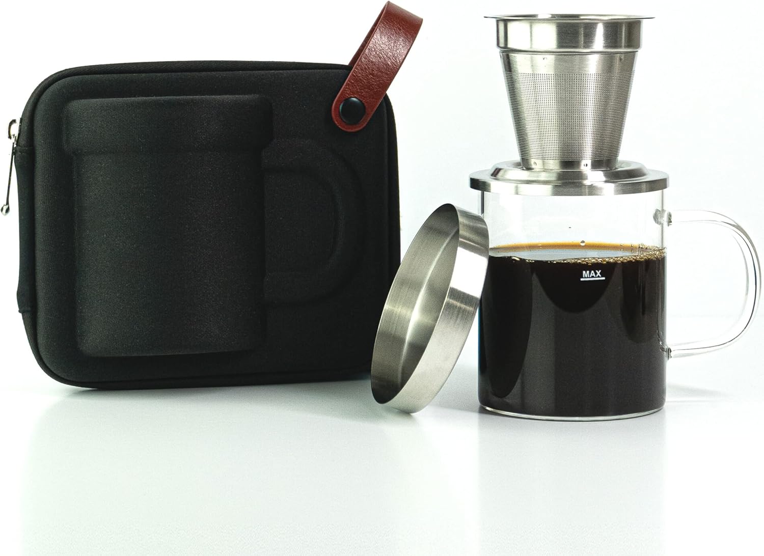 Travel Glass Pour Over Coffee maker Set 4pcs (Black) 18/2