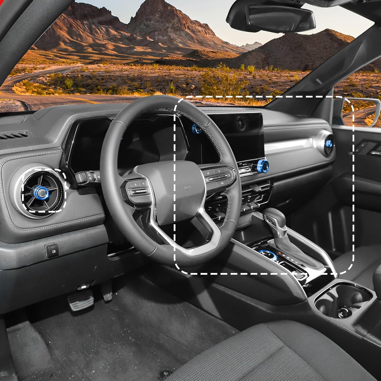 Jimen for Colorado Knob Covers, 6PCS Center Console Volume AC Air Conditioner Climate Control Button 4WD Switch Ring Trim Fit for Chevrolet Colorado 2024-2025 (Blue) image 5