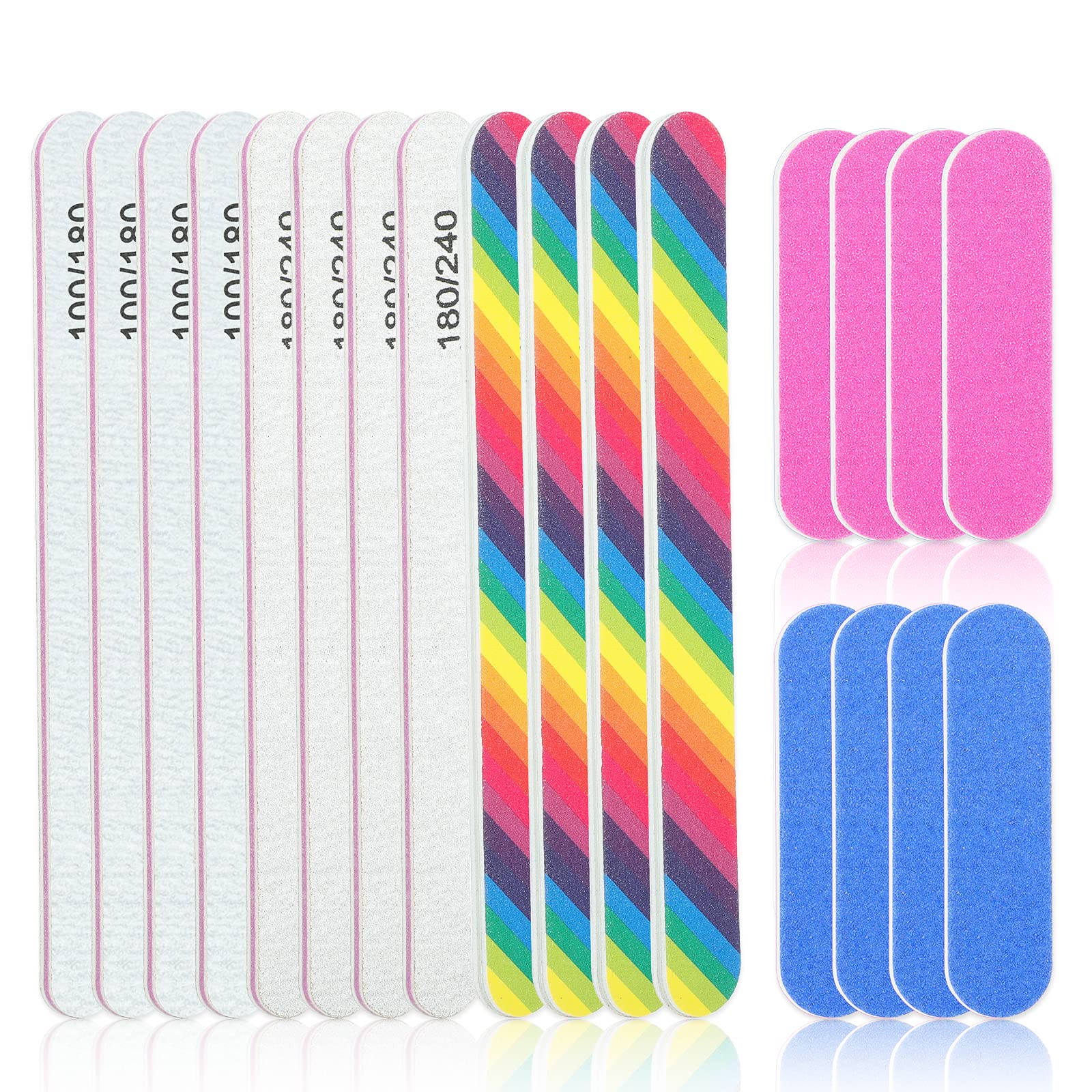 20Pcs Nail Files Professional Nail Files Buffer Set 100/180/240 Grit Double Side Nail Buffer Emery Board Nail Styling Tools for Home and Salon Use