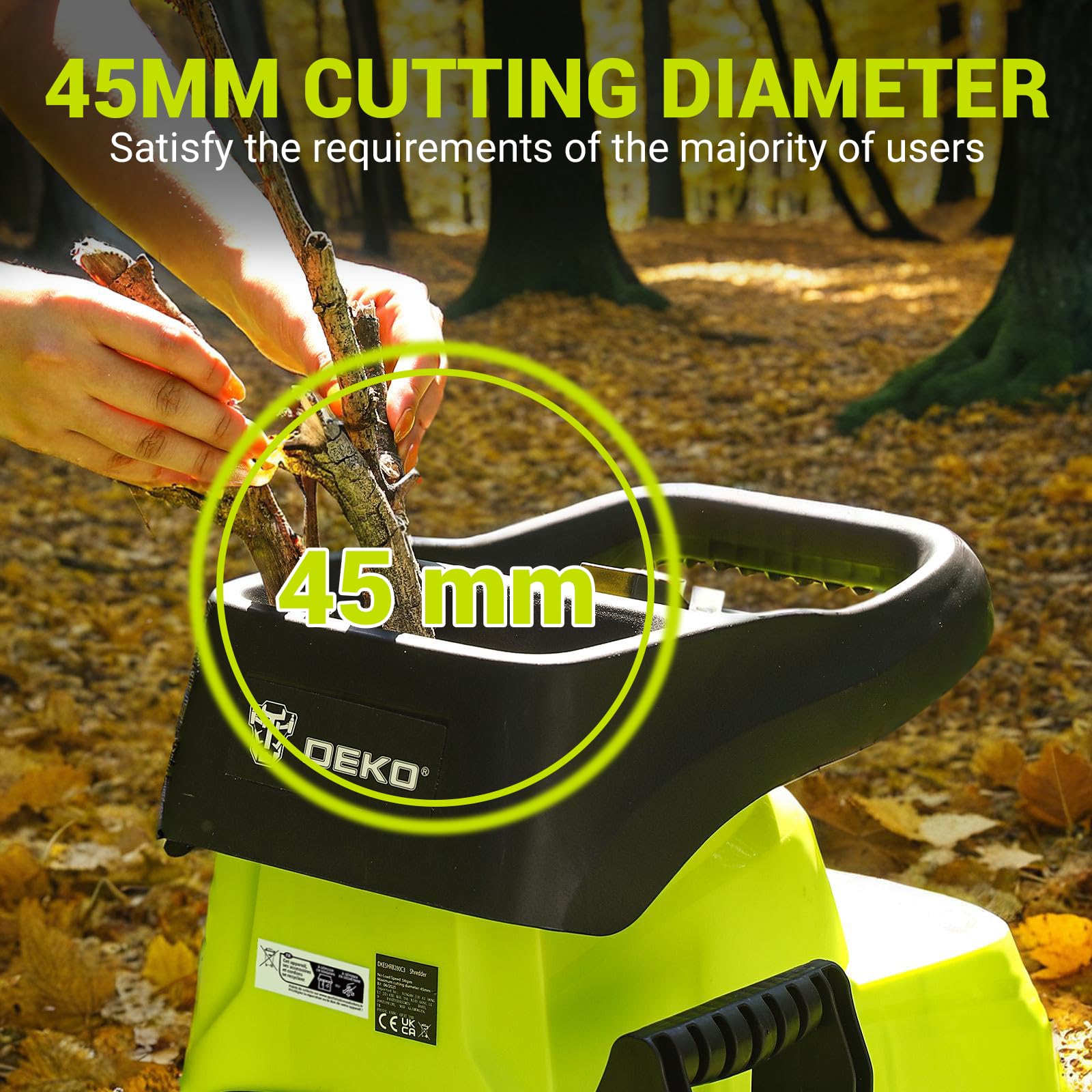 Trituradora De Jardín De 2800W, DEKOPRO Trituradora Eléctrica De Ramas, Diámetro Máximo De Ramas De 45 Mm, Adecuada para Jardines Y Céspedes