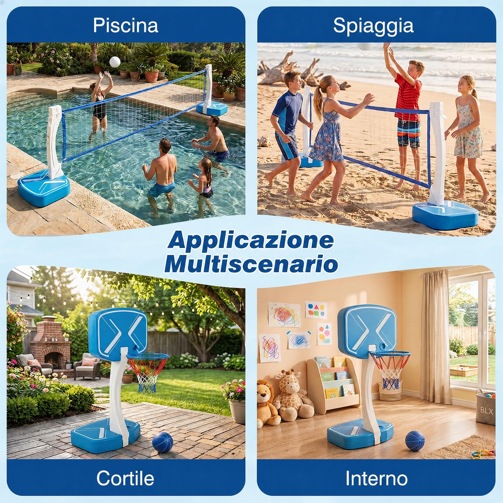 COSTWAY 2 in 1 Canestro da Basket e Rete da Pallavolo per Piscina | Giocattoli Acquatici per Bambini e Adulti con 2 Palloni da Basket, 1 Pallone da Pallavolo, 1 Pompa e 2 Reti, da Spiaggia