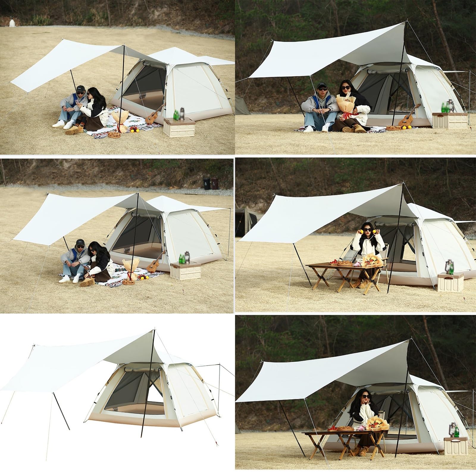 Grande Tenda Da Campeggio Staccabile Con Tettoia, Pop-up Copertura Antipioggia E Riparo Dal Sole, Impermeabile Antivento For Spiaggia, Escursioni, Picnic