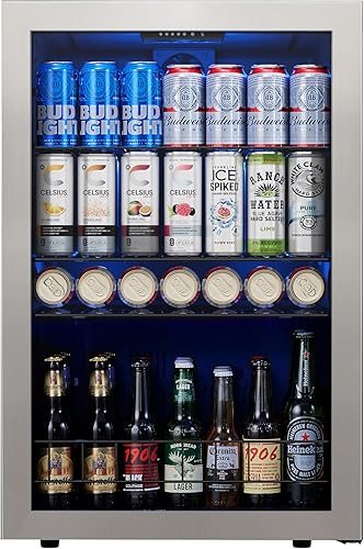 Ca'Lefort Refrigerador de bebidas, mini refrigerador para 142 latas con puerta de vidrio para cerveza, soda, vino, 38-68F, mini refrigerador