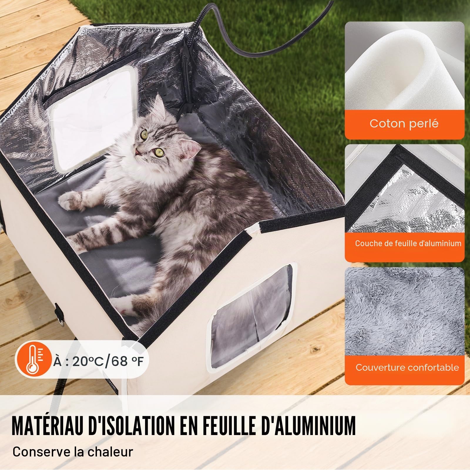VEVOR Maison Chat Surélevée Chauffante, Niche Chat Extérieur avec Coussin Chauffant, Température Réglable, Minuterie, Abri Hiver pour Chats Pliable en Tissu Oxford 600D pour Rester au Chaud, Marron, M