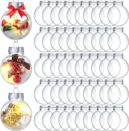 Soaoo Juego de 100 bolas de adorno transparentes para árbol de Navidad de 1.96 pulgadas, adornos de Navidad transparentes rellenables, adornos de