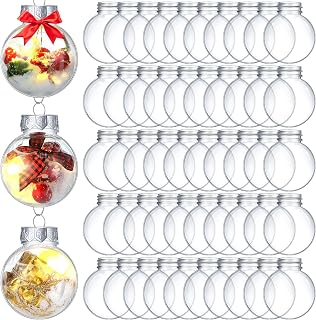 Soaoo 100 Pcs Christmas Ornament Balls 1.96'' Clear Plastic Fillable Ball DIY Xmas Tree Hanging Bulbs Set Decorations for Christmas Holiday Wedding Party Craft