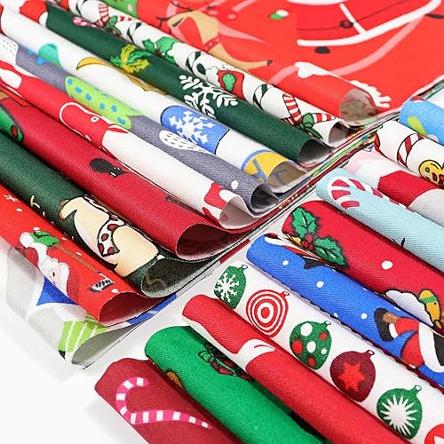 Miniatura 6 de Christmas Fabric Bundles, 20 Pcs Different Pattern Christmas Quilting Patchwork, Fabric Squares with Snowman and Santa Xmas Sewing Crafting DIY