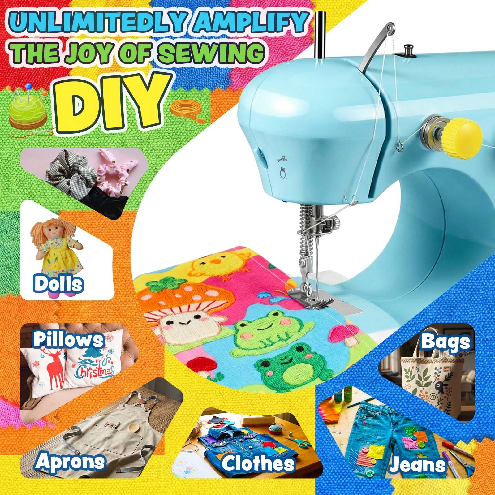Máquina de coser para principiantes, mini máquina de coser eléctrica para reparación y manualidades, pequeña máquina de coser portátil de doble velocidad con juegos de costura completos, pedal y