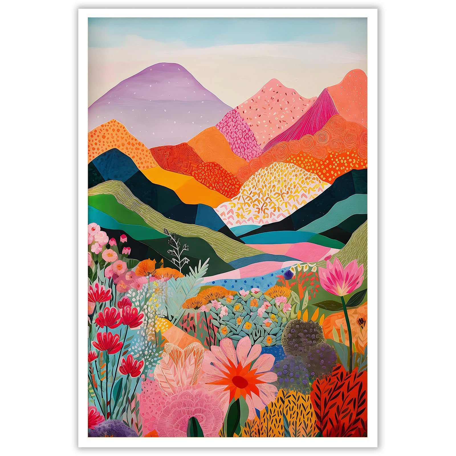 Colorful Abstract Watercolor Wall Art,Aesthetic Landscape Poster,Colorful Wildflower Picture,Scenery Floral Painting,Mountains Poster Print for