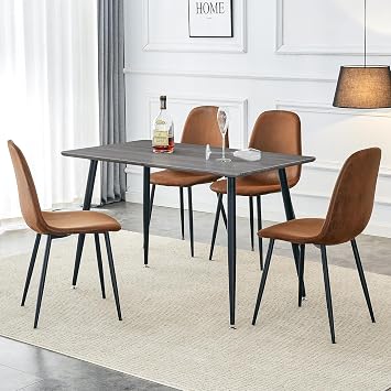 60.2 Dinner Table Set for 6, Modern 7 Piece Dining Table Set with Chairs, Wide Wood Tabletop with 6 Black PU Chairs, Space-Saving Design, Suitable for Kitchen, Dining and Apartment