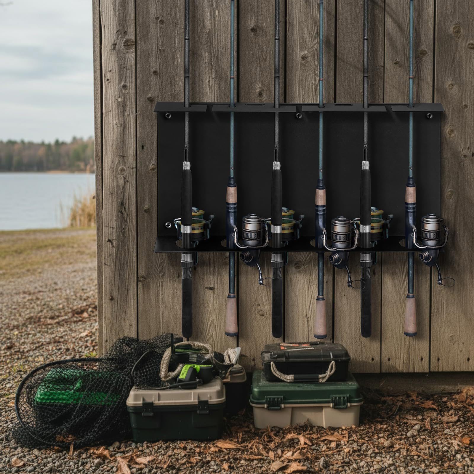 Supporto multifunzionale per canna da pesca verticale sicuro espositore per canna da pesca a parete