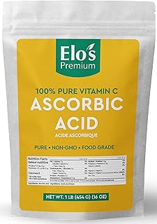 Ascorbic Acid (1lb) By Elo’s Premium | Packaged In Canada| 100% All-Natural Pure Vitamin C| Non-GMO, Vegan, Gluten Free, and Keto | | Food Grade Powder Supports Immune System, Skin Repair, Metabolism & More