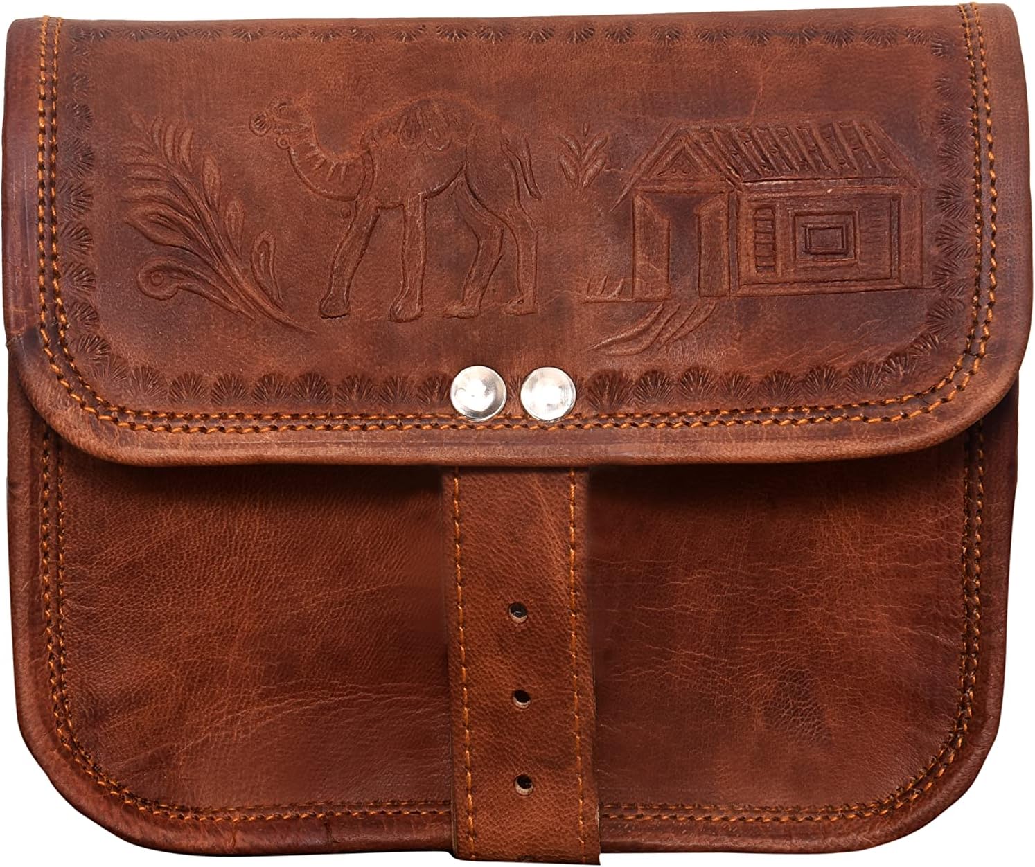 LLB Leather Arts Shoulder Bag Nature Goat Small Shoulder Handbag Vintage Unisex Brown (127)