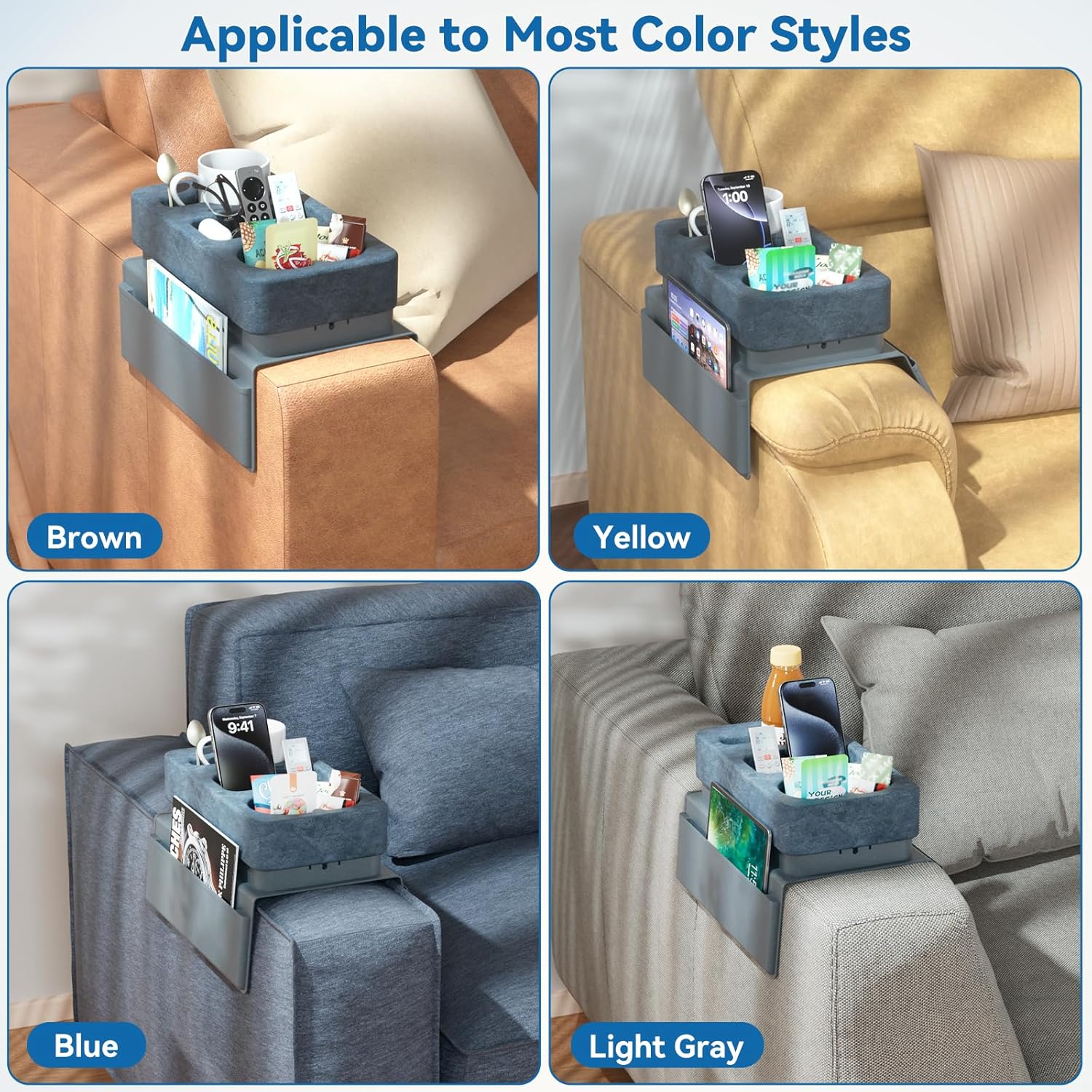 Couch Arm Tray Removable Armrest for Sofa Arm Tray Silicone Couch Cup Holder Tray Armchair Caddy Sponge Couch Cup Holder Pillow Arm Chair Caddy for Recliner Sofa Drink Holder Spill Proof 3 Side Pocket - Image 4