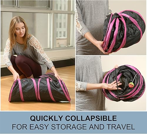 Miniatura 4 de Prosper Pet Túnel de gato  Juguete plegable de 3 vías de juego de cuatrefolio  Tubo divertido para conejos, gatitos y perros  Cuadrifolio