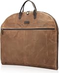 Polare 43” Full Grain Leather Trim Waxed Canvas Carry On Garment Bag for Travel, Waterproof Dust-Proof Foldable Hanging Suitcase Weekender Garment Cover with YKK Zipper