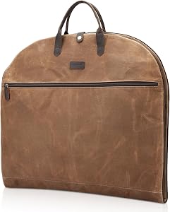 Polare 43” Full Grain Leather Trim Waxed Canvas Carry On Garment Bag for Travel, Waterproof Dust-Proof Foldable Hanging Suitcase Weekender Garment Cover with YKK Zipper