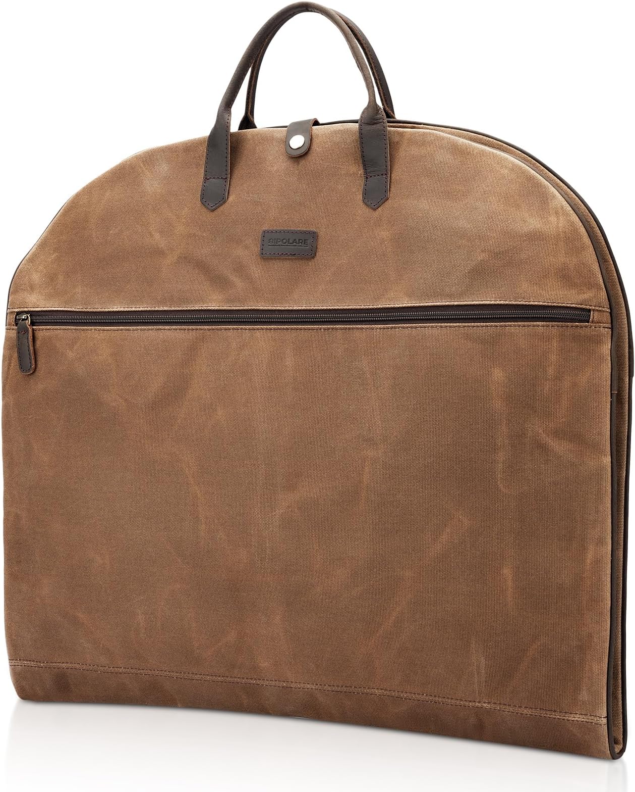 Polare 43โ Waxed Canvas Full Grain Leather Trim Carry On Garment Bag for Travel, Waterproof Dust-Proof Foldable Hanging Suitcase Weekender Garment Cover with YKK Zipper