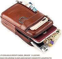 Vista 7 de Funda de cuero para teléfono celular, bolsa de cadera para hombre, bolsa vertical con clip para cinturón, funda de transporte con ranuras