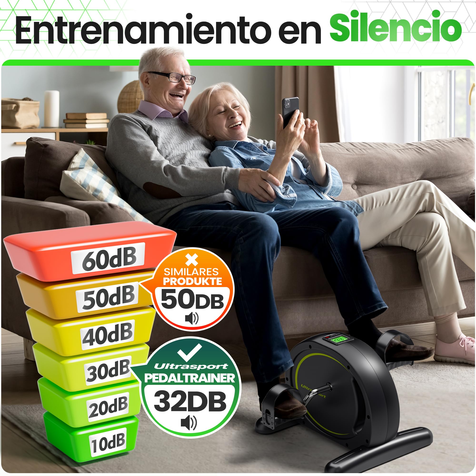 Ultrasport Pedales Estaticos para Personas Mayores y Ancianos con Alfombrilla y Correa I Pedaleador Sentado para Ejercicio en Casa, Mini Bicicleta Estatica de Piernas y Brazos
