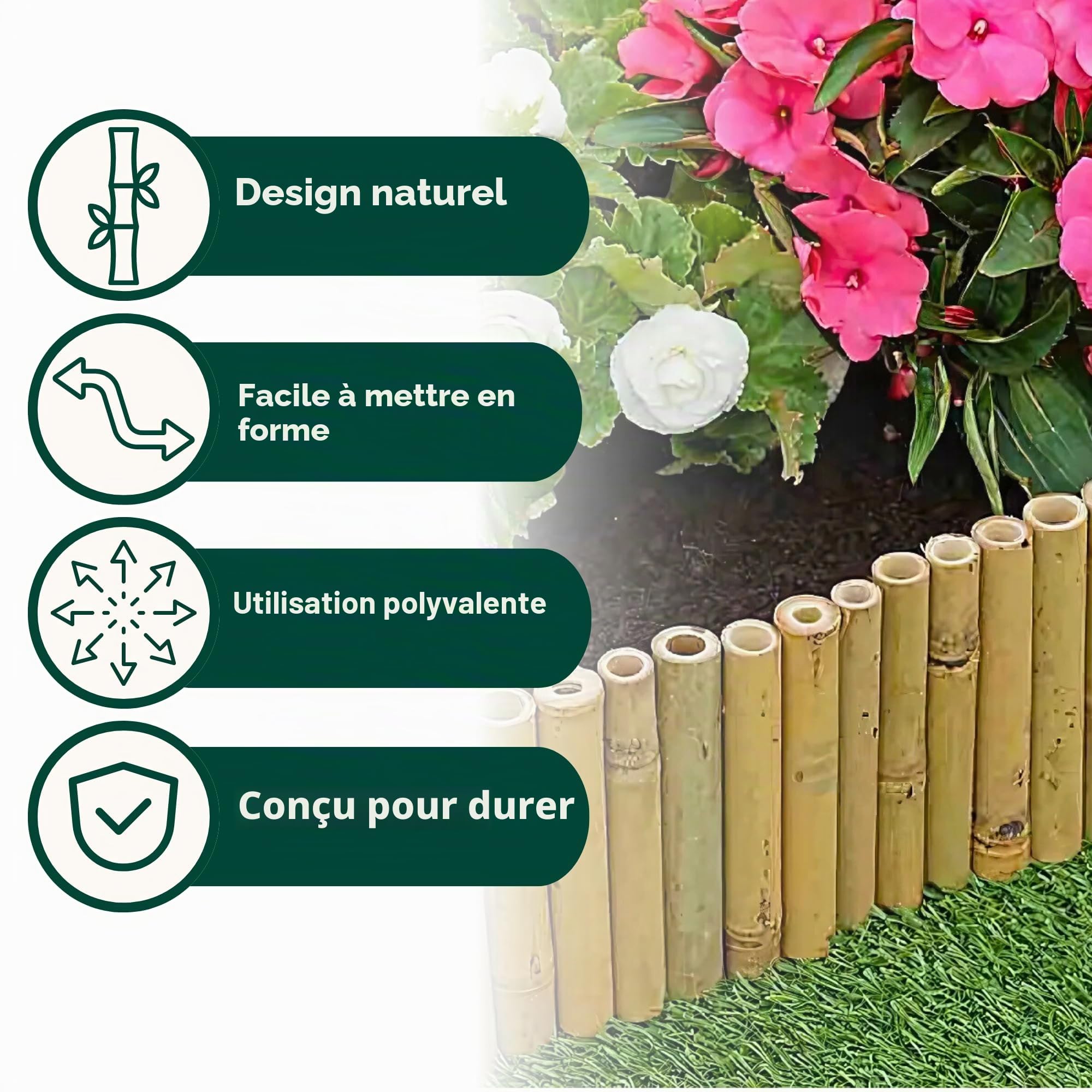 Garden Mile Bordure de jardin en bambou 30 cm x 100 cm