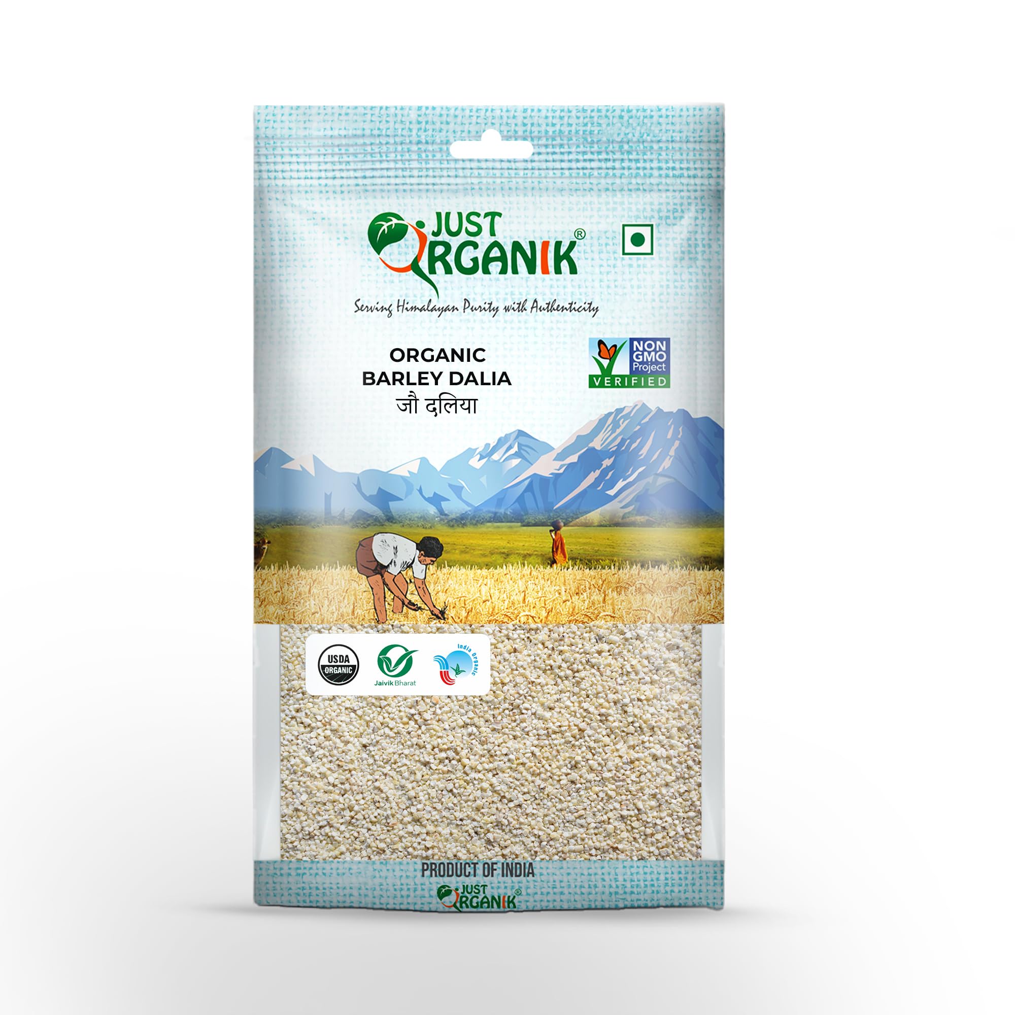 Just Organik Organic Barley Dalia 1.5 Kg (3 x 500 g) | certified Organic Jau Dalia | Gluten-Free Barley Porridge | High in Dietary Fiber | No Preservatives | Healthy Breakfast & Meal Option | Pack of 3
