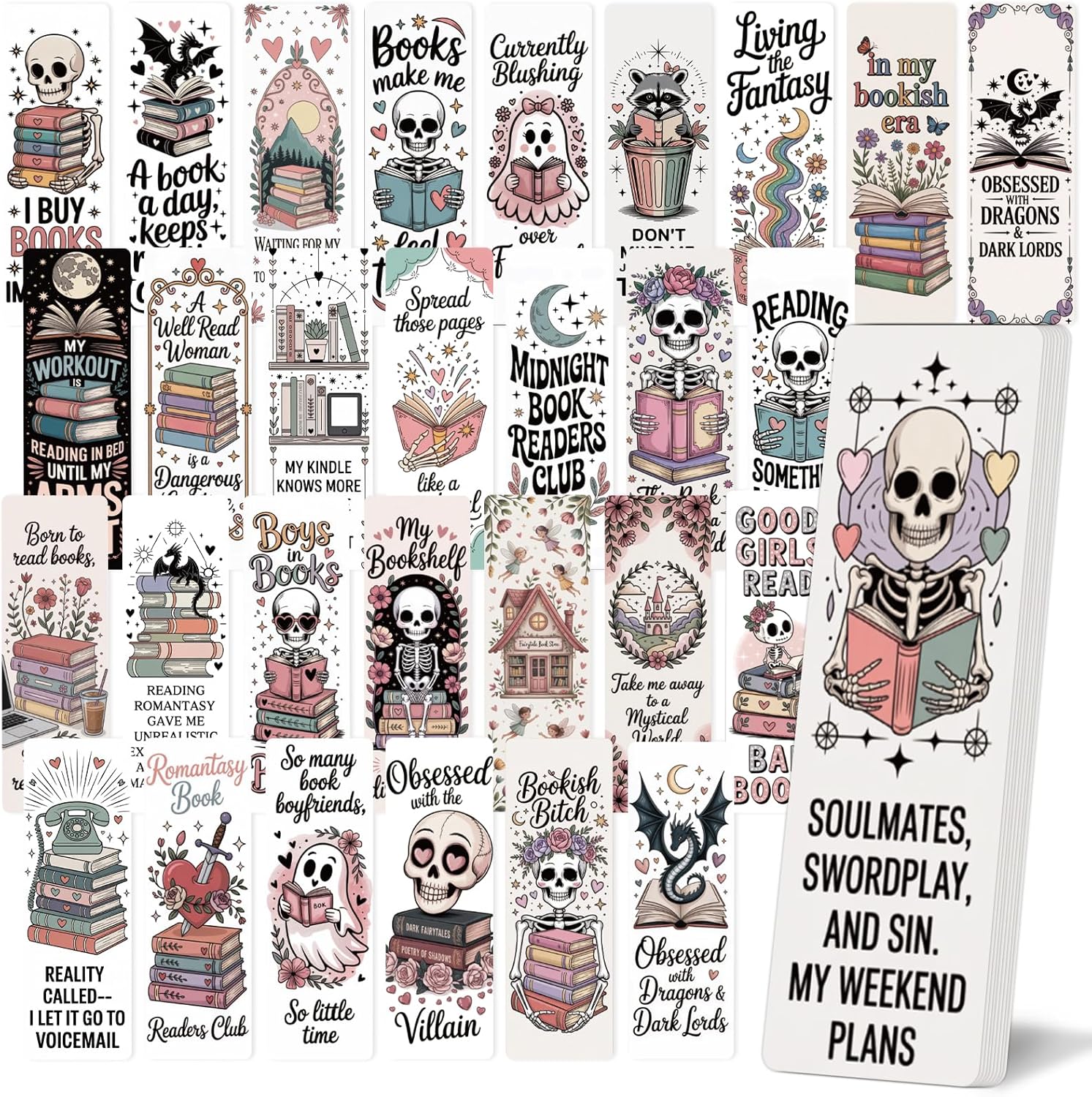 Dark Romance Bulk Bookmark for Women, 120 Pcs Cute Skull Dragon Paper Bookmarks Gift for Book Lovers, Romantasy Reading Accessories Creative Gifts for Men Teachers