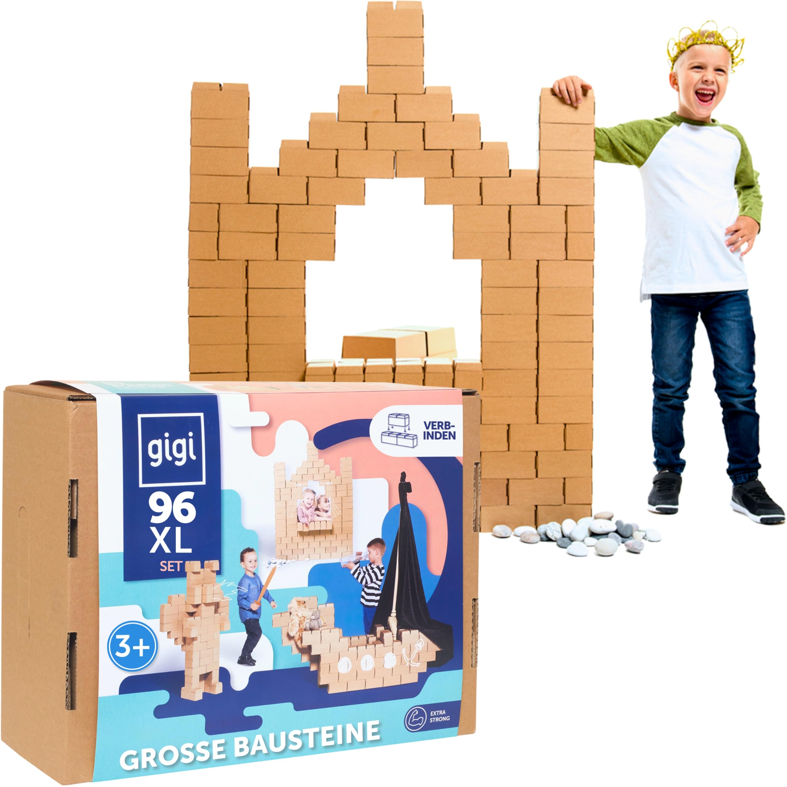 Gigi Bloks XL Gr. 96 Stapelbare und Ineinandergreifende Große Bausteine Kinder | Robuste Klemmbausteine & Leicht Montierbare Bauklötze Groß | Konstruktionsspielzeug für Jungen & Mädchen