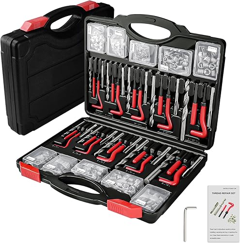 Miniatura 2 de AJulyBee Kit de reparación de roscas helicoidales, 261 piezas Kit de reparación de roscas HSS, kit de reenhebrado con medidor de rosca, métrico y