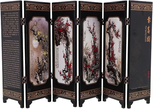 Traditional Chinese Style Mini Folding Screen Divider Wooden Desktop Panel