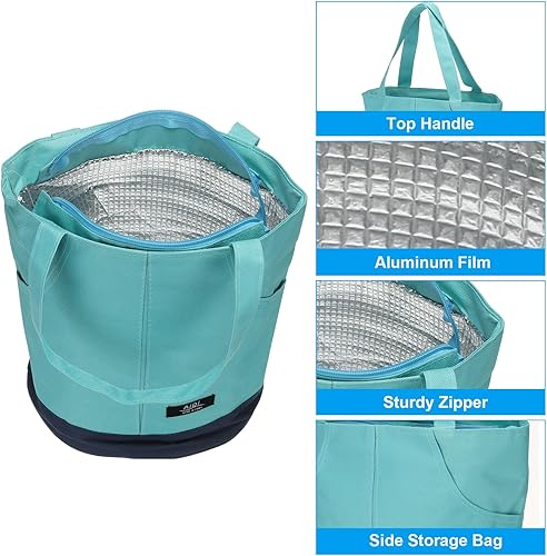 Miniatura 4 de PATIKIL Bolsa de almuerzo aislada, tela Oxford, impermeable, lonchera térmica portátil, contenedor de alimentos para el trabajo, oficina, picnic al